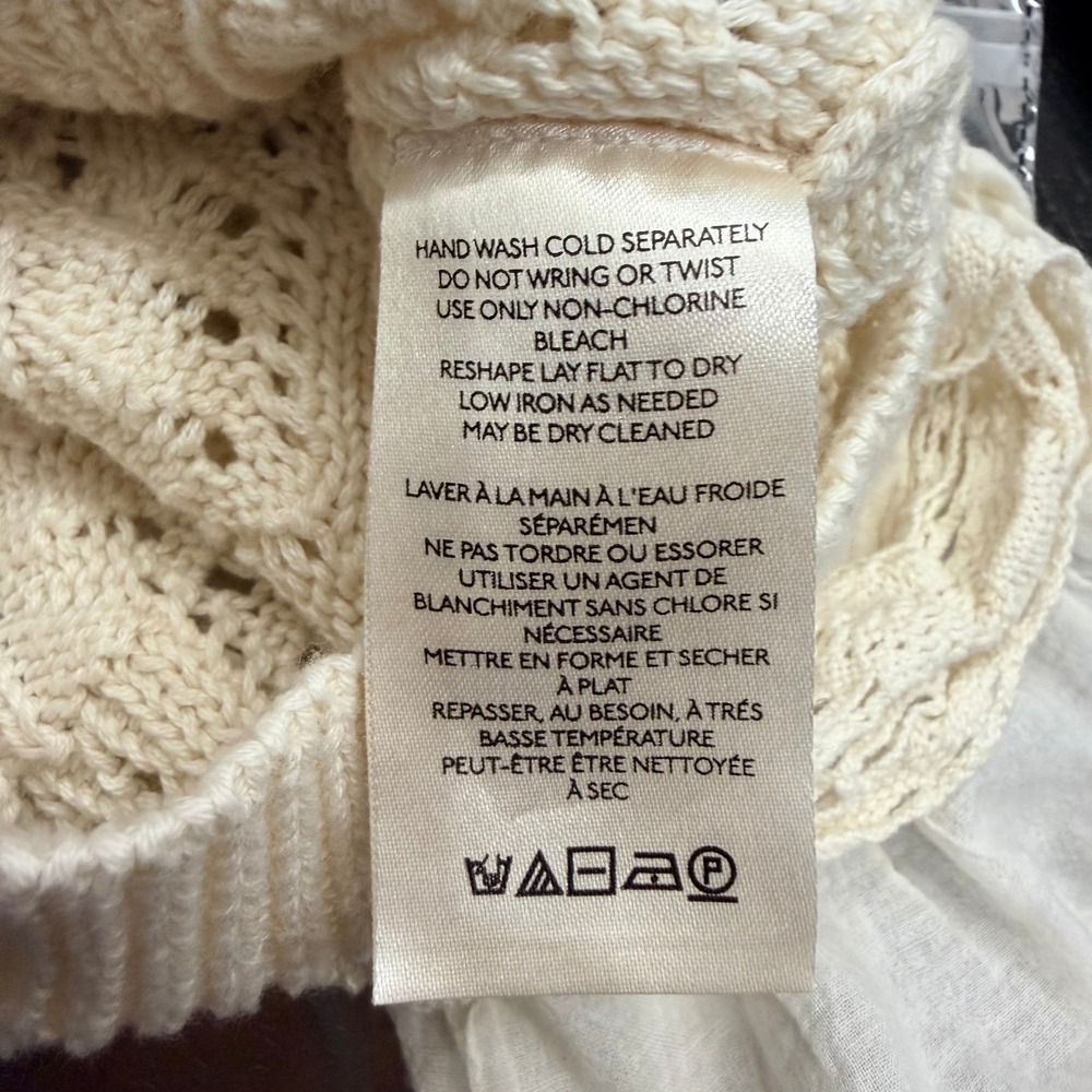 Anthropologie Ruffled Garden Crochet Knit Tank Cream Square Neck Pointelle XS - Picture 9 of 9